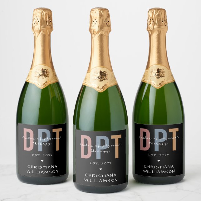 Custom Name DPT Doctor of Physical Therapy Sparkling Wine Label (Bottles)