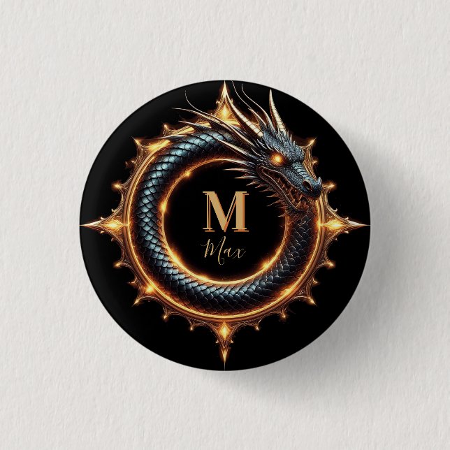 🐉 Custom Name Dragon Fantasy Symbol For Gamers 🔥 1 Inch Round Button (Front)