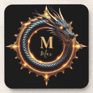 🐉 Custom Name Dragon Fantasy Symbol For Gamers 🔥 Coaster