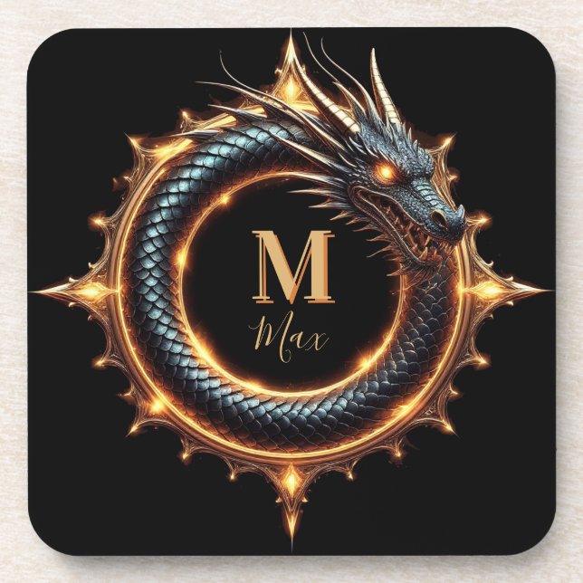 🐉 Custom Name Dragon Fantasy Symbol For Gamers 🔥 Coaster (Front)