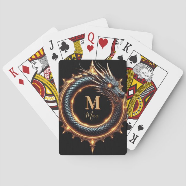 🐉 Custom Name Dragon Fantasy Symbol For Gamers 🔥 Playing Cards (Back)