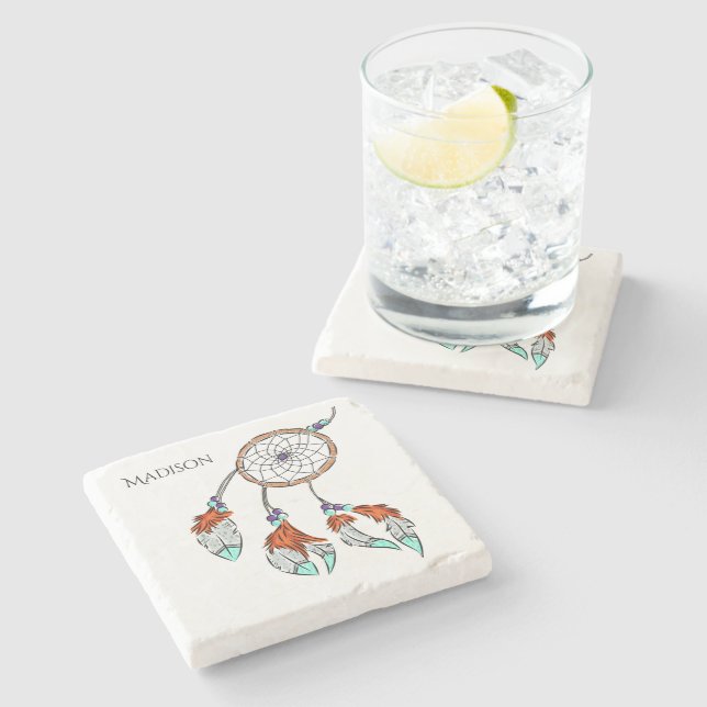 Custom name Dreamcatcher stone coasters (Side)