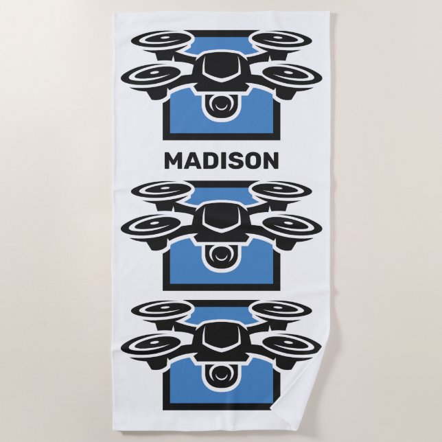 Custom Name Drone Beach Towel (Front)