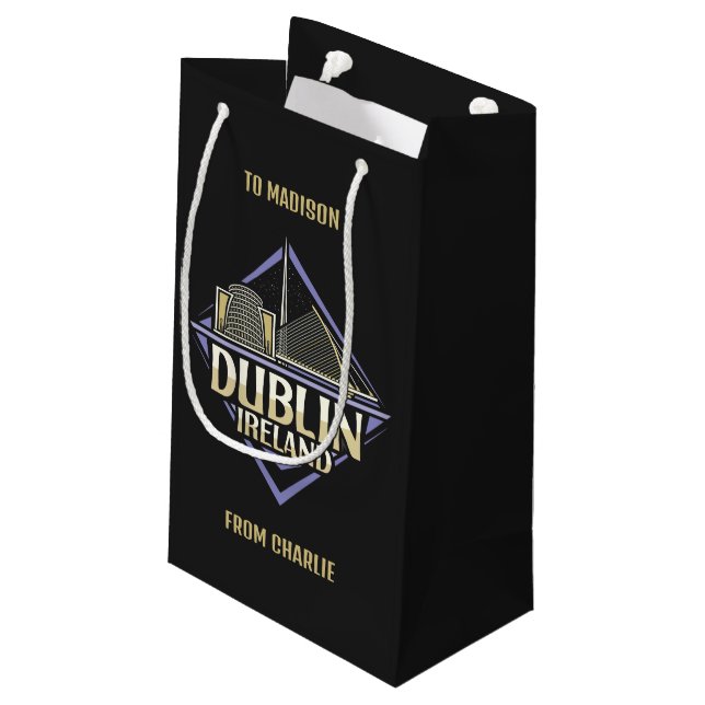 Custom Name Dublin Ireland Small Gift Bag (Back Angled)