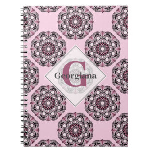 Custom Name Dusky Rose Cherry Blossom Dot Mandala Notebook