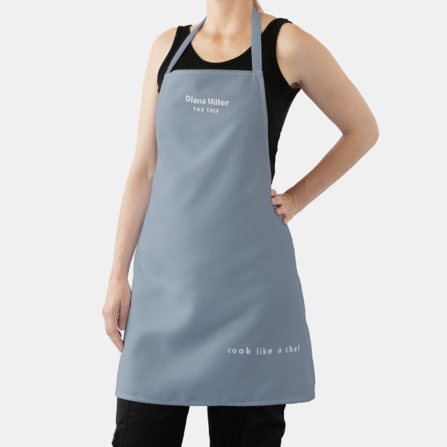 Custom Name Dusty Blue Apron (Insitu)