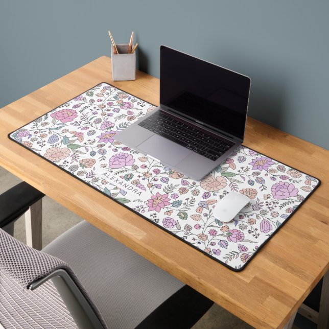 Custom Name Dusty Colourful Floral Modern Pattern Desk Mat (Office 2)