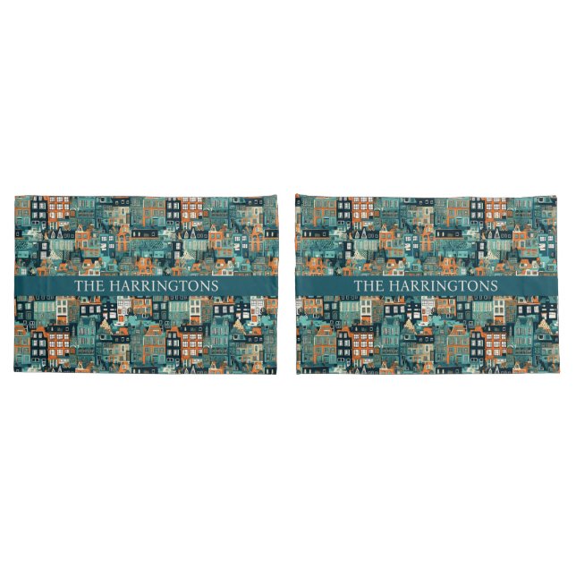 Custom Name Dutch Houses Pattern Pillowcase (Back-Set)