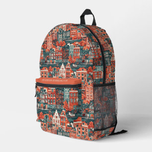 Custom Name Dutch Houses Pattern Printed Backpack
