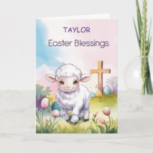 Custom Name Easter Blessings Lamb and Cross Christ Card