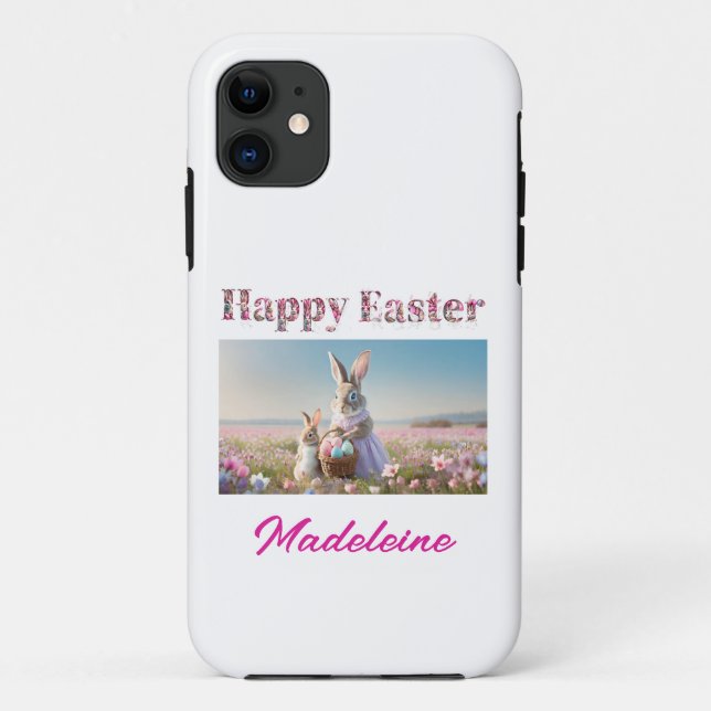 Custom Name Easter Bunny Field of Easter Eggs Case-Mate iPhone Case (Back)