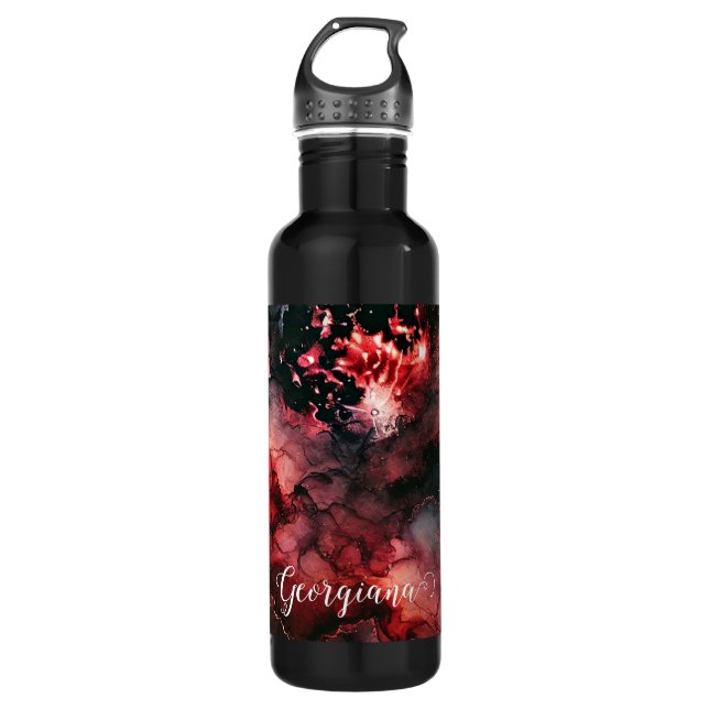 Custom Name Eerie Blood Moon Halloween Alcohol Ink 710 Ml Water Bottle (Front)