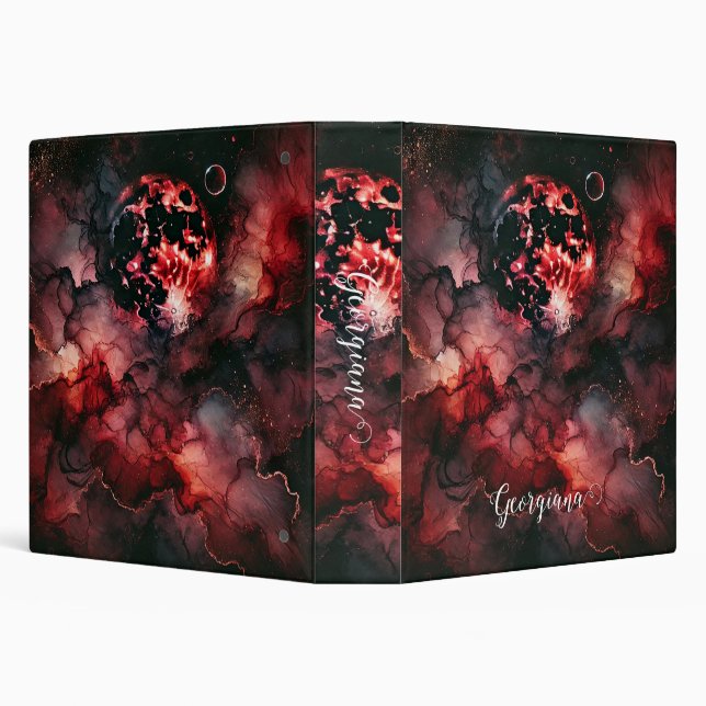 Custom Name Eerie Blood Moon Halloween Alcohol Ink Binder (Background)
