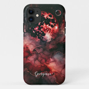 Custom Name Eerie Blood Moon Halloween Alcohol Ink iPhone 11 Case