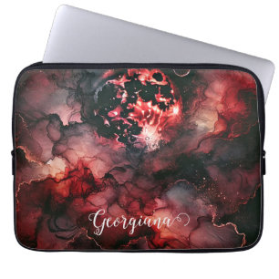 Custom Name Eerie Blood Moon Halloween Alcohol Ink Laptop Sleeve