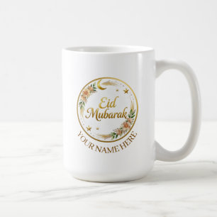 Custom Name Eid Mubarak Floral Gold Moon  Coffee Mug