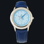 Custom Name Elegant Baby Blue Kids Monogram Watch<br><div class="desc">This baby blue monogram watch blends calm charm with smart design. Personalize it with your child’s name and initial, and help them master time-telling with labelled hour and minute hands and clear 5-minute markers. The soft blue strap and clean layout make it a favourite for boys and girls alike. -...</div>