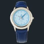 Custom Name Elegant Baby Blue Kids Monogram Watch<br><div class="desc">This baby blue monogram watch blends calm charm with smart design. Personalize it with your child’s name and initial, and help them master time-telling with labelled hour and minute hands and clear 5-minute markers. The soft blue strap and clean layout make it a favourite for boys and girls alike. -...</div>