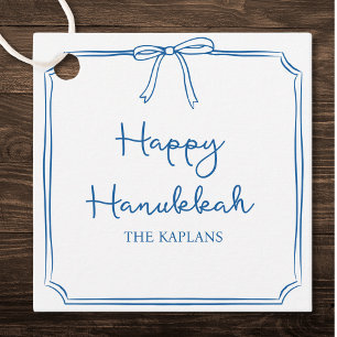 Custom Name Elegant Blue Bow Hanukkah GIft Favour Tags