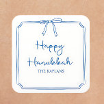 Custom Name Elegant Blue Bow Hanukkah GIft Square Sticker<br><div class="desc">Add a personal touch to your Hanukkah gifts, cards, or holiday favours with this elegant custom sticker, featuring a chic blue bow and sleek script text. Perfect for sealing envelopes, decorating packages, or creating custom holiday labels, this stylish design brings sophistication to every detail of your Hanukkah celebrations. Customize it...</div>