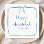 Custom Name Elegant Blue Bow Hanukkah Party Napkin<br><div class="desc">Celebrate Hanukkah in style with these elegant and customizable napkins, featuring a refined blue bow design and sleek script text. Perfect for adding a personal touch to your family’s holiday table, these chic napkins will elevate your Hanukkah gatherings, creating a warm and welcoming atmosphere. Customize with your family’s name for...</div>