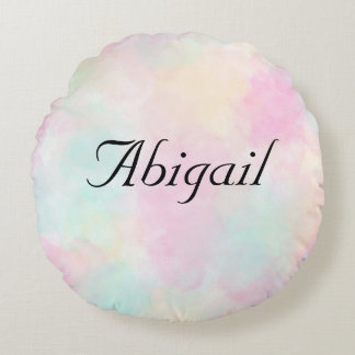 Custom Name Elegant Font Girly Patel Colours Round Pillow