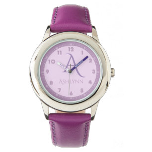Custom Name Elegant French Lilac Kids Monogram Watch