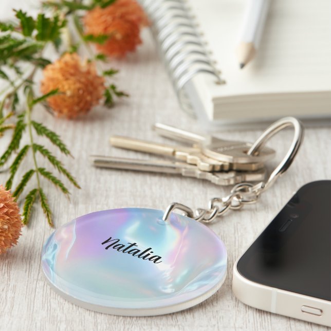 Custom Name Elegant Holographic Keychain (Front Right)