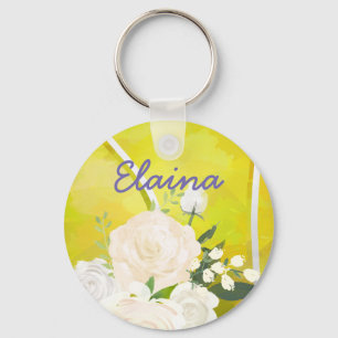 Custom Name Elegant Painted Tennis Ball Keychain