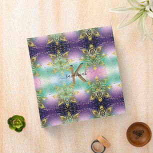 Custom Name Elegant Pink purple green Snowflakes Binder