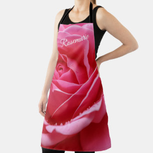 Custom Name Elegant Rose Flower Apron