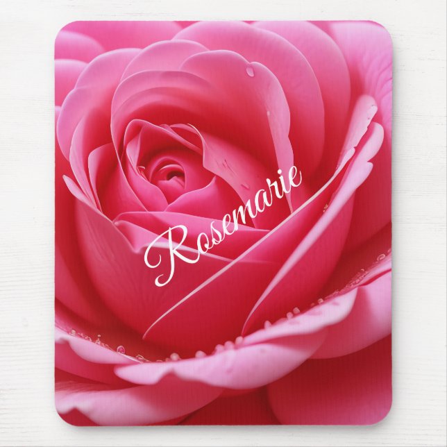 Custom Name Elegant Rose Flower  Mouse Pad (Front)