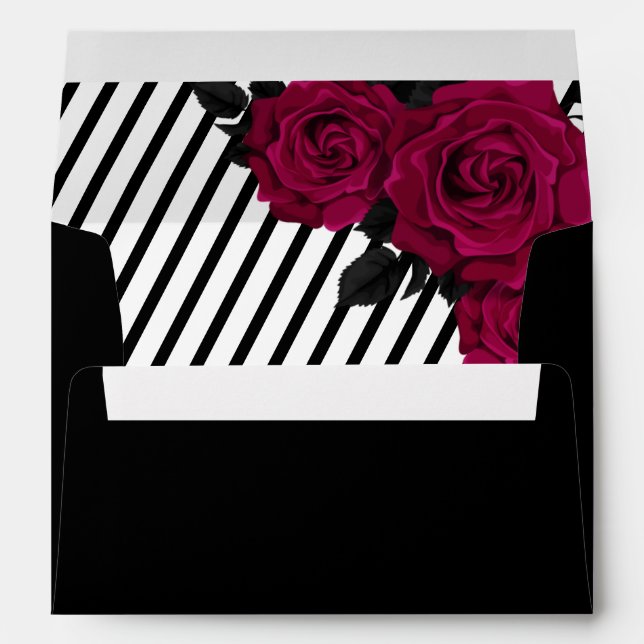 Custom Name Elegant Rose Stripes Gothic Wedding Envelope (Back (Bottom))