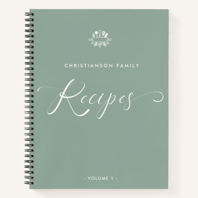 Custom Name Elegant Script Recipe Notebook (Front)