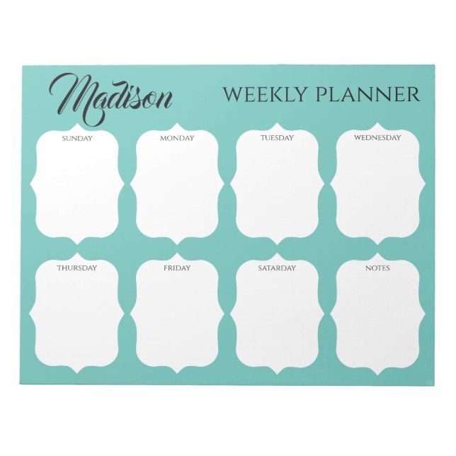 Custom Name Elegant Weekly Planner Notepad (Front)