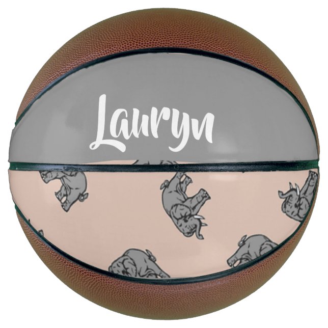 Custom name elephants on brown basketball (Front)
