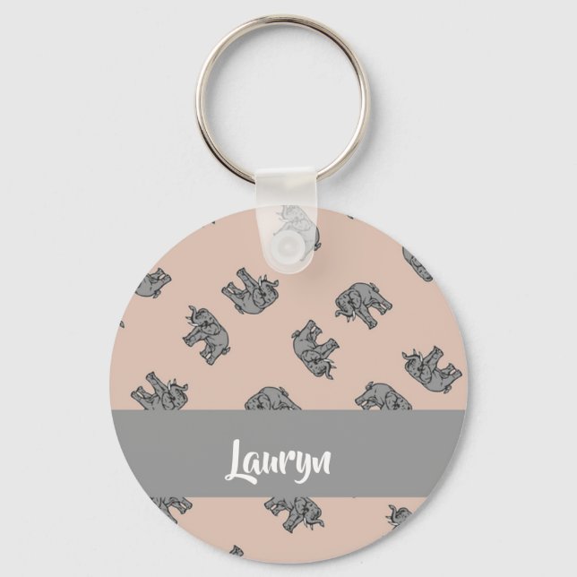 Custom name elephants on brown keychain (Front)