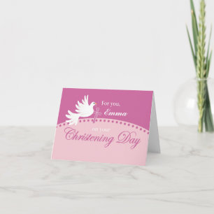 Custom Name Emma Christening Dove on Pink Card