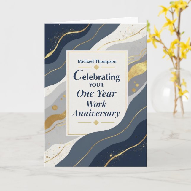 Custom Name Employee One Year Work Anniversary Card (Yellow Flower)