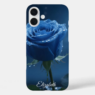 Custom Name Enchanted Blue Rose Romantic Floral iPhone 16 Plus Case