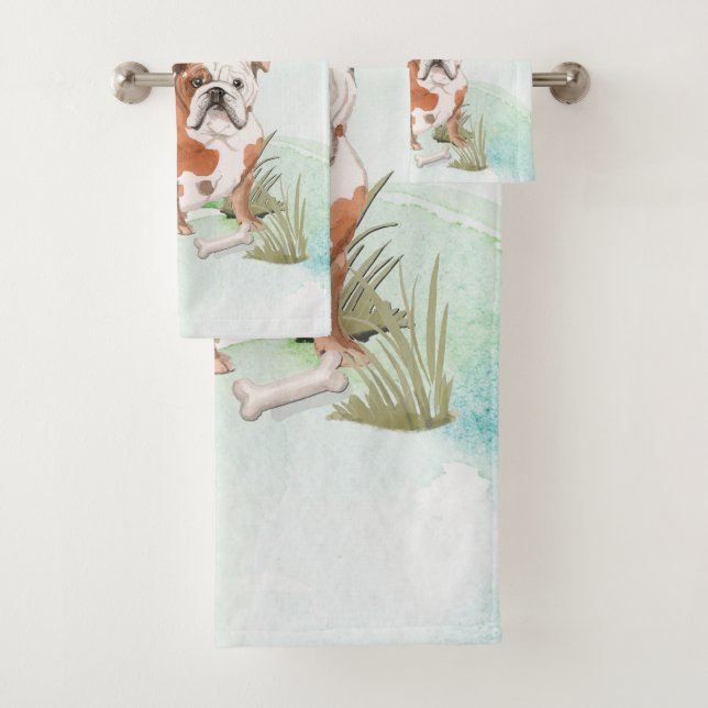 Custom Name English Bulldog Pet Dog Bath Towel Set (Insitu)