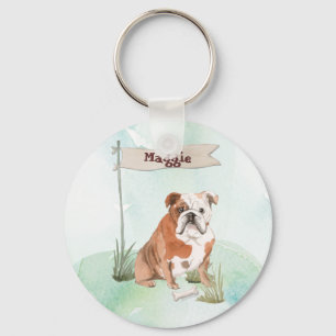 Custom Name English Bulldog Pet Dog Keychain