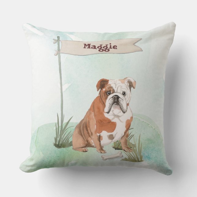 Custom Name English Bulldog Pet Dog Throw Pillow (Front)