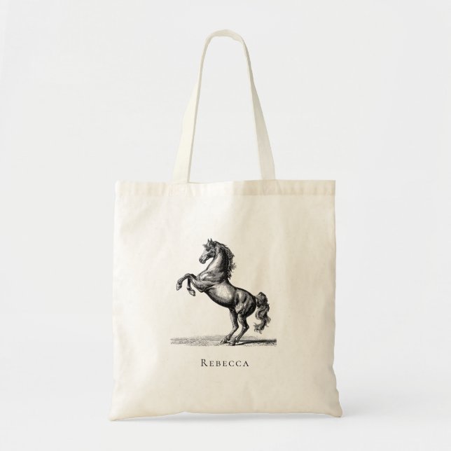 Custom Name Equestrian Vintage Horse Tote Bag (Front)