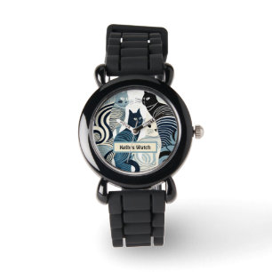 Custom Name eWatch Watch, Retro Cat Watch