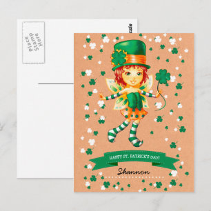 Custom Name Fairy Irish Girl St. Patrick's Day  Postcard