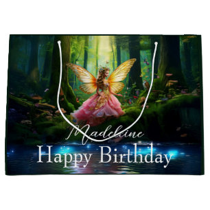 Custom Name Fairy Woodland Forest Happy Birthday Large Gift Bag