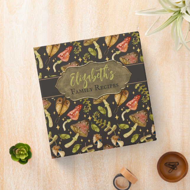 Custom Name Family Recipe Mushroom Cookbook  Binder (In Situ)