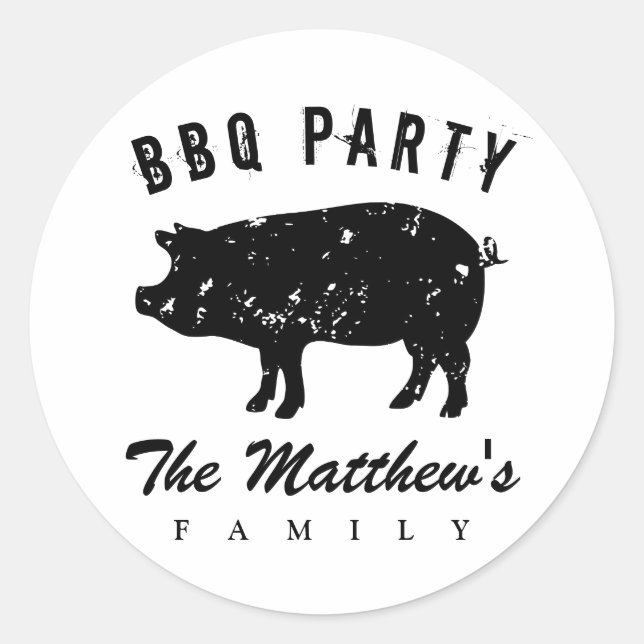 Custom name family reunion summer BBQ party pig Classic Round Sticker (Front)