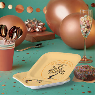 Custom Name Family Reunion Trendy Orange Tree Paper Plate